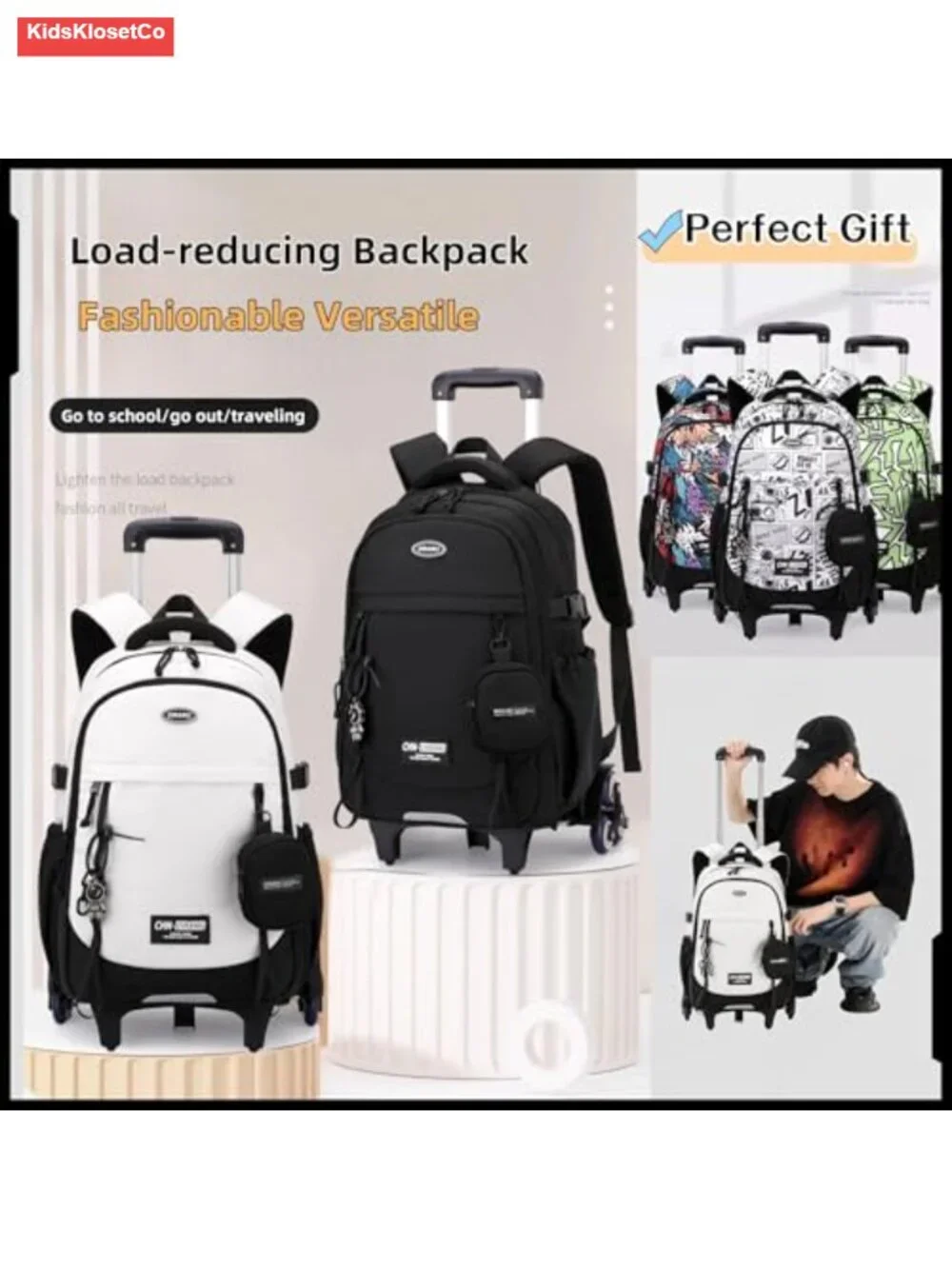 Kids Rolling Backpack with Lunch Box Set